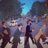 Tim und Struppi, Kapit&auml;n Haddock, Professor Bienlein und Nesor auf der Abbey Road